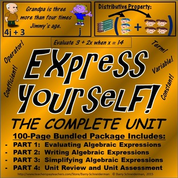 Preview of Simplifying, Evaluating, Writing Algebraic Expressions Unit