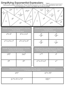Simplifying Exponents Coloring Activity by Katelyn s Klassroom TPT
