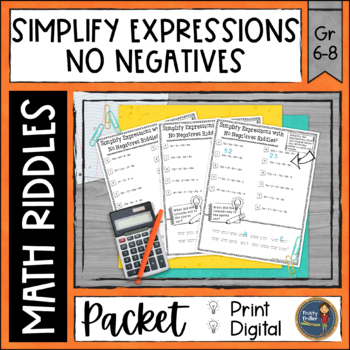 Preview of Simplifying Expressions 1 Math Riddles Worksheets - No Prep - Print & Digital 