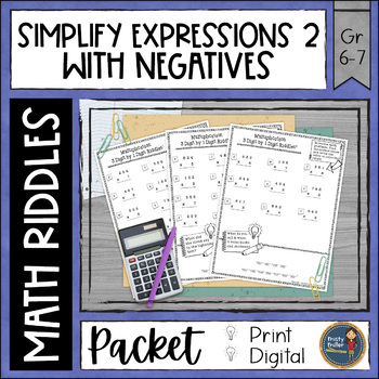 Preview of Simplifying Expressions 2 Math Riddles Worksheets - No Prep - Print & Digital