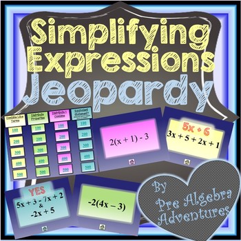 Preview of Simplifying Algebraic Expressions Jeopardy Game! Combining Like Terms Activity