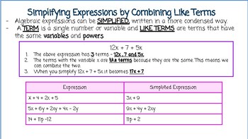 Preview of Simplifying Expressions & Combining Like Terms