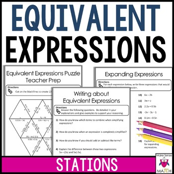 Preview of Simplifying Expressions Combining Like Terms Stations Activity | Math Centers
