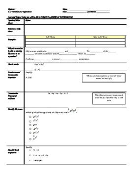 Preview of Simplifying Expressions Cornell Notes