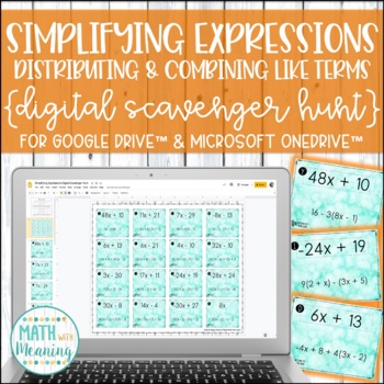 Preview of Simplifying Expressions Distribute and Combine Like Terms DIGITAL Scavenger Hunt