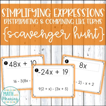 Preview of Simplifying Expressions (Distributing & Combining Like Terms) Scavenger Hunt
