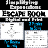 Simplifying Expressions Activity: Algebra Escape Room Math