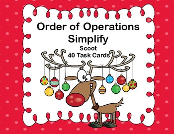 Preview of Simplifying Expressions-Order of Operations-Task Cards for Grades 5-7-Reindeer