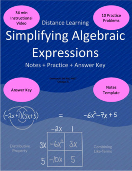 Preview of Simplifying Expressions Packet #1 (Distance Learning)