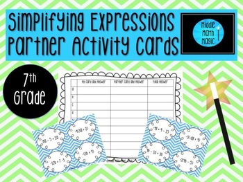 Preview of Simplifying Expressions Partner Activity Cards (Free)