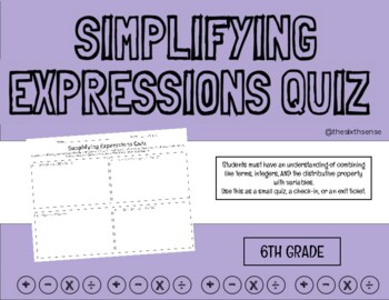 Preview of Simplifying Expressions Quiz
