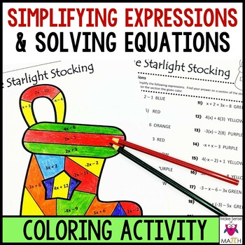 Preview of Christmas Math Activity Worksheets Simplifying Expressions & Solving Equations