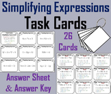 Simplifying Expressions Task Cards Activity 6th 7th 8th 9th Grade