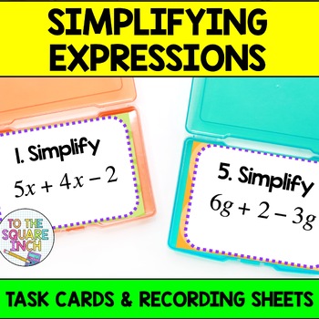 Preview of Simplifying Expressions Task Cards | Math Center Practice Activity
