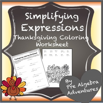 Preview of Thanksgiving Math Simplifying Expressions Coloring Activity