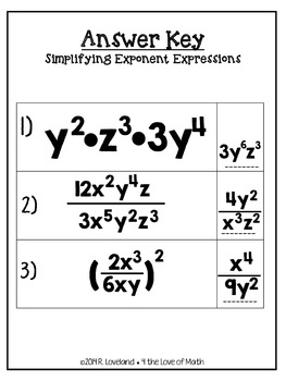 Simplifying Expressions Using Exponent Rules Powerpoint Activity