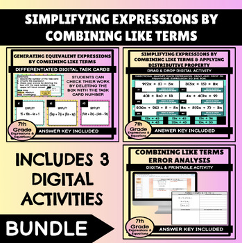 Preview of Simplifying Expressions by Combining Like Terms Digital Activity Bundle
