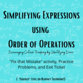 Simplifying Expressions using Order of Operations Lesson Activity
