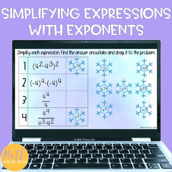 Preview of Simplifying Expressions with Exponents Winter Digital Activity 8th Grade Math