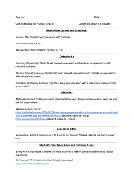 Preview of Math: Simplifying Expressions with Radicals HSN.RN.A.2