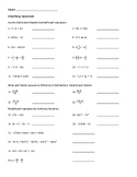 Simplifying Expressions (worksheet & quiz with keys)