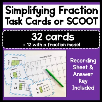 Preview of Free Simplifying Fractions Task Cards or SCOOT game