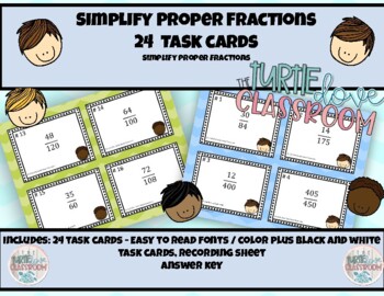 Preview of Simplifying Fractions 24 Task Cards - No Prep! Print and Teach!