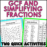 Greatest Common Factor and Simplifying Fractions Activitie