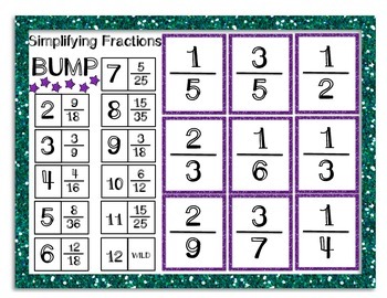 Preview of Simplifying Fractions BUMP Game FREEBIE