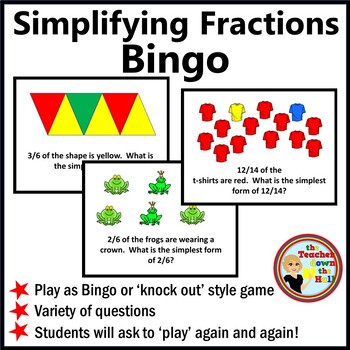 Fractions - Simplifying Fractions Bingo Classroom Activity w/ 35 Bingo ...