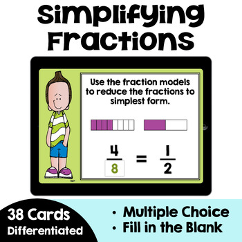 Preview of Simplifying Fractions Boom Cards - Self Correcting
