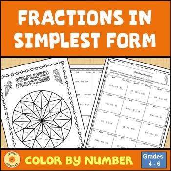 Preview of Simplifying Fractions Color By Number Worksheet and Easel Assessment