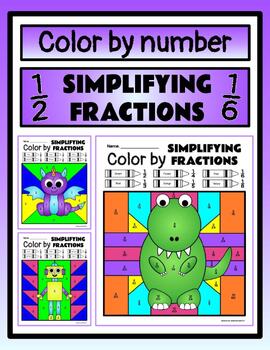 Preview of Simplifying Fractions - Color by Number (3 cute pages!)