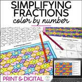 Simplifying Fractions Color by Number Print Worksheets Mat