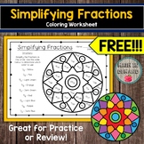 Simplifying Fractions Coloring Worksheet FREE