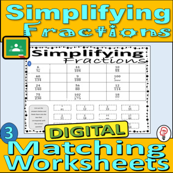 Preview of Simplifying Fractions - Digital Matching Activity (drag and drop)