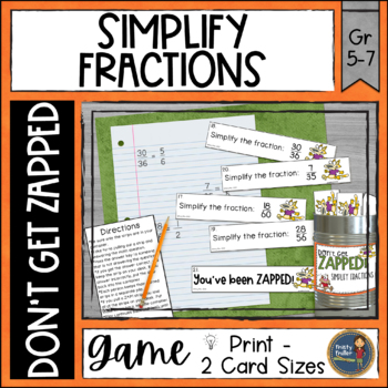 Preview of Simplifying Fractions Don't Get ZAPPED Partner Math Game - Reducing Fractions