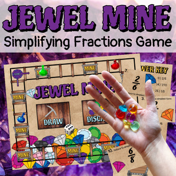 Preview of Simplifying Reducing Fractions Practice Math Board Game JEWEL MINE