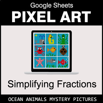 Preview of Simplifying Fractions - Google Sheets Pixel Art - Ocean Animals