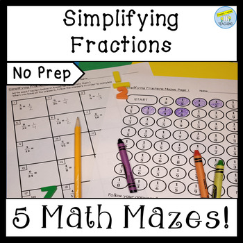 Simplifying Fractions 5th Grade Math Mazes by Picket Fence Teaching