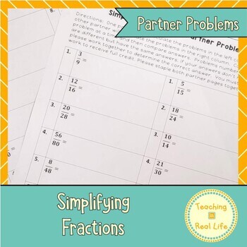 Preview of Simplifying Fractions Partner Problems