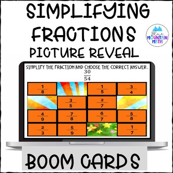 Preview of Simplifying Fractions Picture Reveal Boom Cards--Digital Task Cards