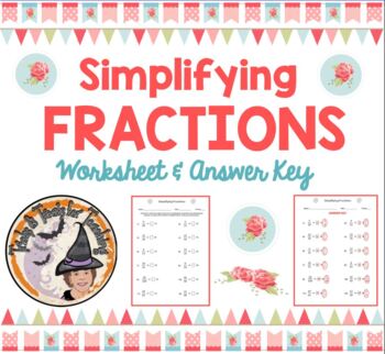 Preview of Simplifying Fractions Worksheet with Answer KEY Simplify Reduce