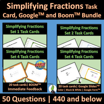 Preview of Simplifying Fractions Task Card | Google | Boom Bundle