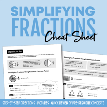 Preview of Simplifying Fractions Using GCF or Prime Factorization Cheat Sheet