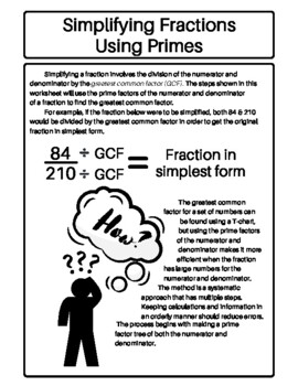 Preview of Simplifying Fractions Using Prime Numbers