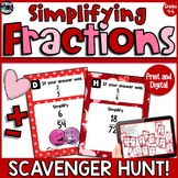 Simplifying Fractions Valentine Theme Scavenger Hunt