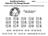 Simplifying Fractions Valentine's Day Math Activity: Messa
