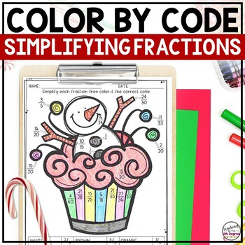 Preview of Simplifying Fractions Winter Holidays & Christmas Coloring Pages