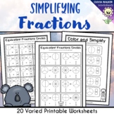 Simplifying Fractions Worksheets, Equivalent, Divide, Circ